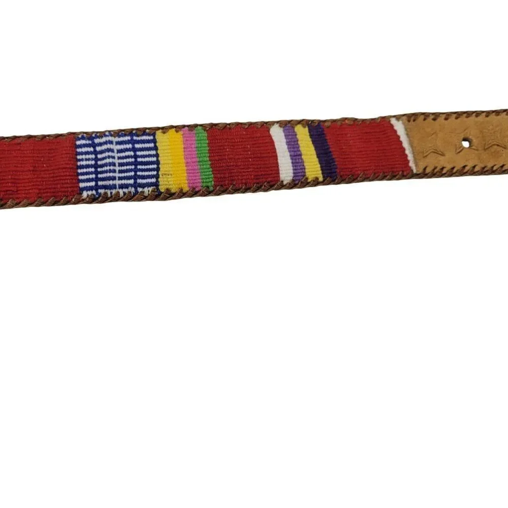 Vintage Handwoven Leather Patchwork Textile Belt M Southwestern‎ Colorful